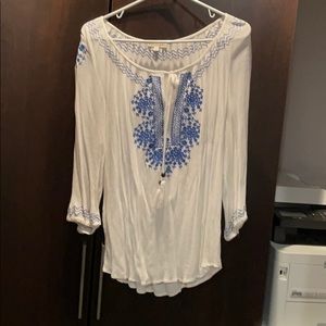 Blue and white embroidered blouse